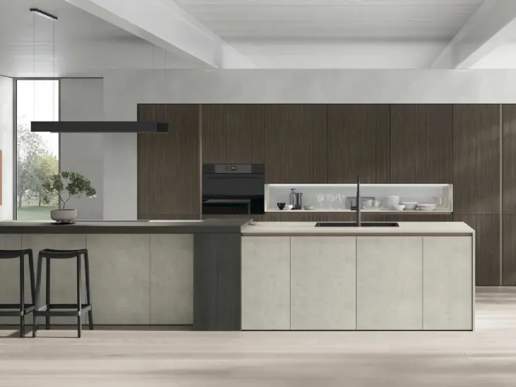 Cucina Moderna con isola Aliant v15 in termocotto e neolith di Stosa